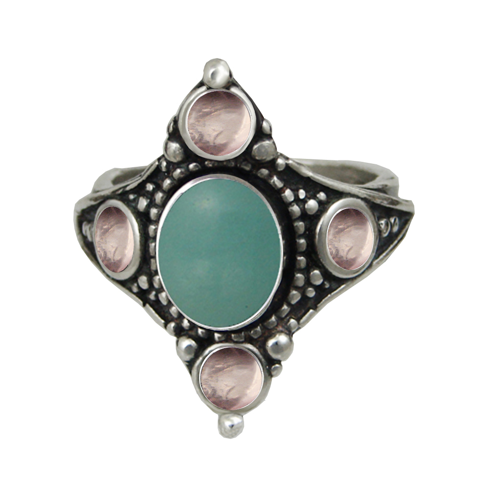 Sterling Silver Renaissance Queen's Ring With Aventurine And Rose Quartz Size 9